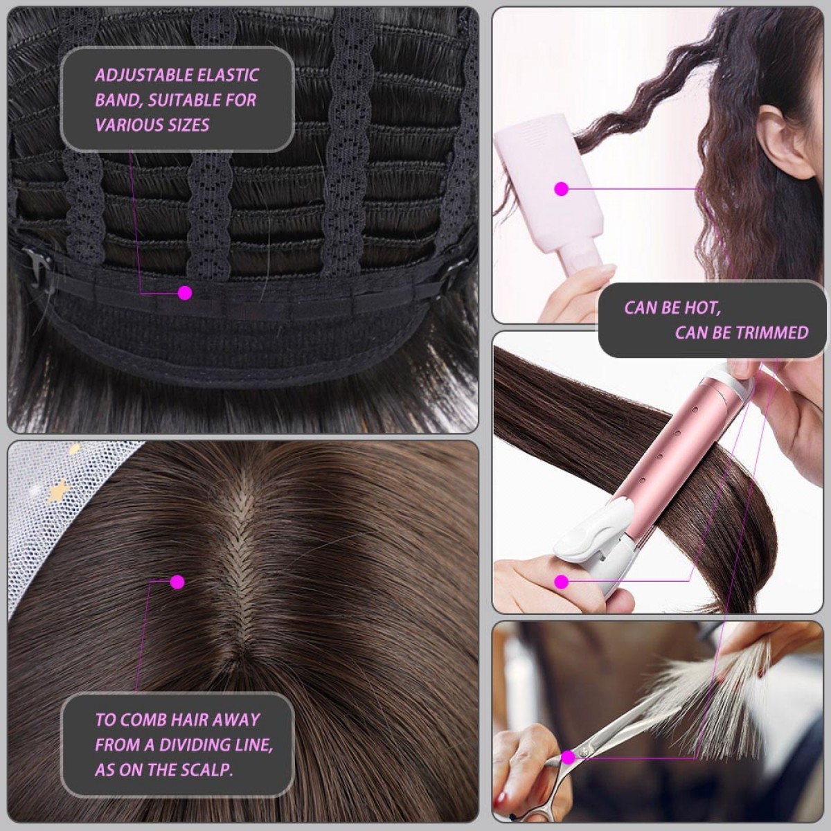 Heat Resistant Synthetic Hair Mixed Brown Straight Dress Up Wigs With Bangs