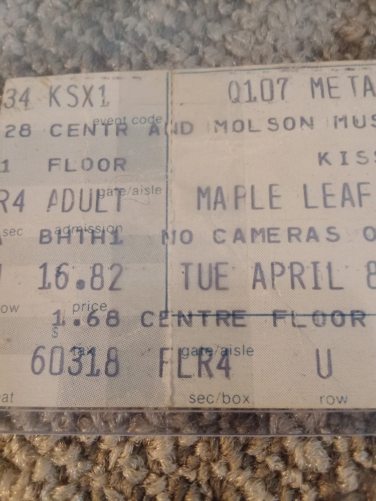 Kiss 💋 Ticket Stub History Animalize Tour 4-8-85, Maple Leaf Gds Toronto Canada