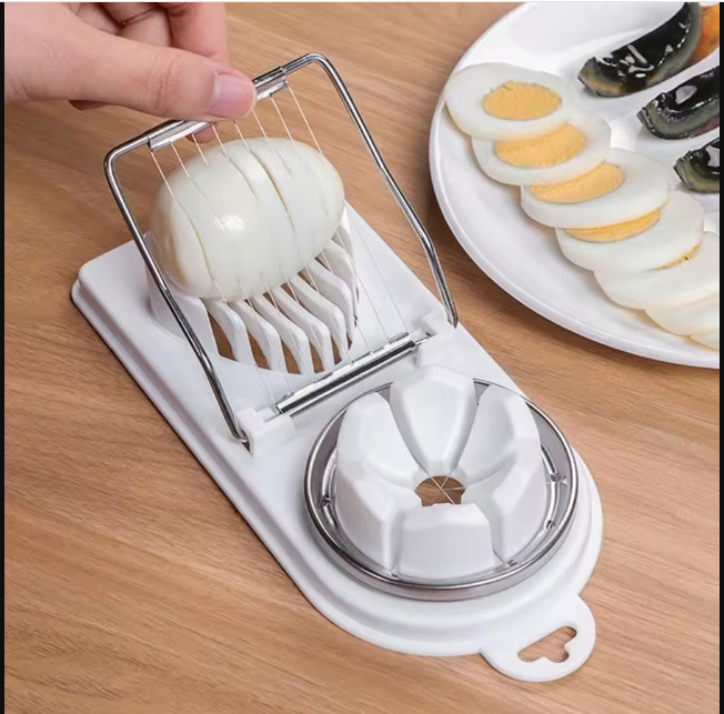 2-in-1 Egg Cutter Stainless Steel Wire Multifunction Kitchen Tool PP Base