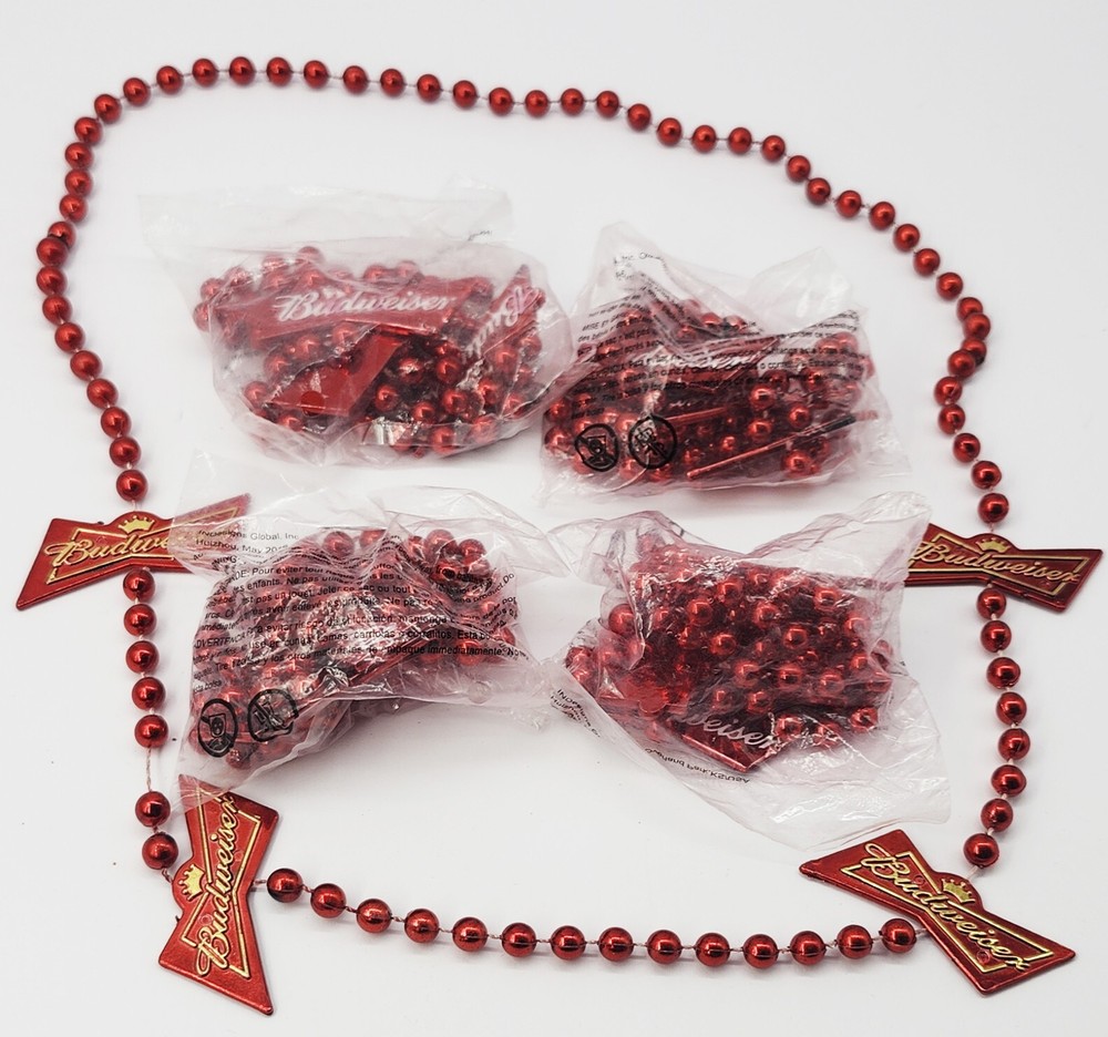 5 Pack Budweiser Party Beads Necklace Mardi Gras Spring Break Bead Bowtie New