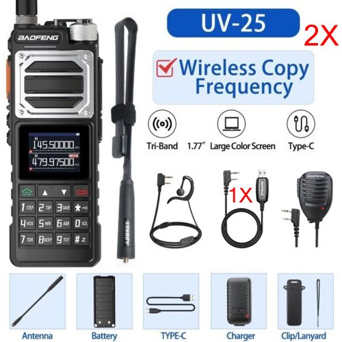 BAOFENG UV-25 WALKIE TALKIE LONG RANGE TRI-POWER FM TWO WAY HAM RADIOS 999CH KIT
