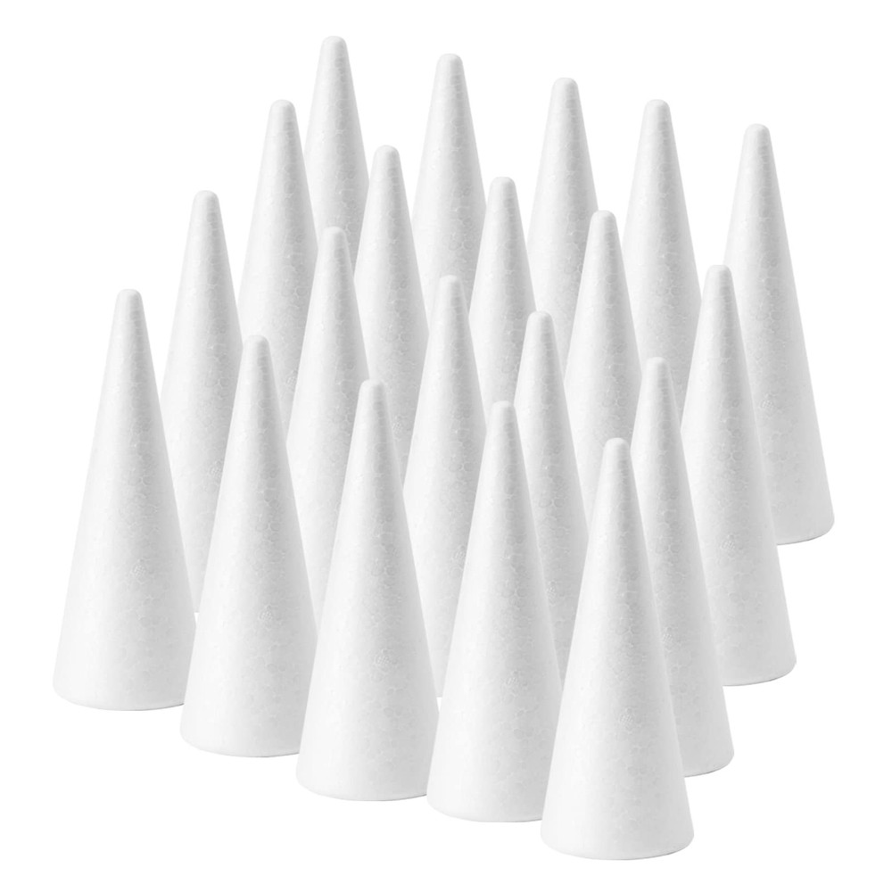 20 Pack White Polystyrene Craft Foam Cones 2.5x5.9 Inch DIY Tree Projects