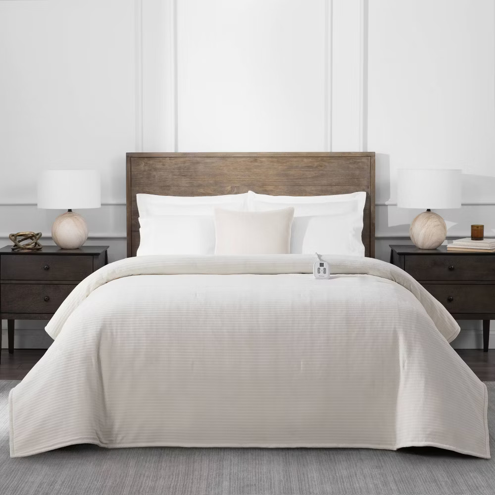 Brookstone Twin Heated Chenille Knit Blanket Ivory