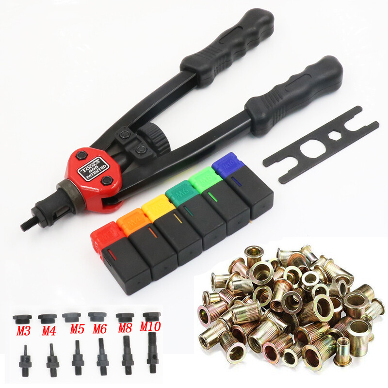 180PC Rivet Gun Nut Kit Rivnut Setting Tools NutSert Tool Hand Blind Riveter 13"