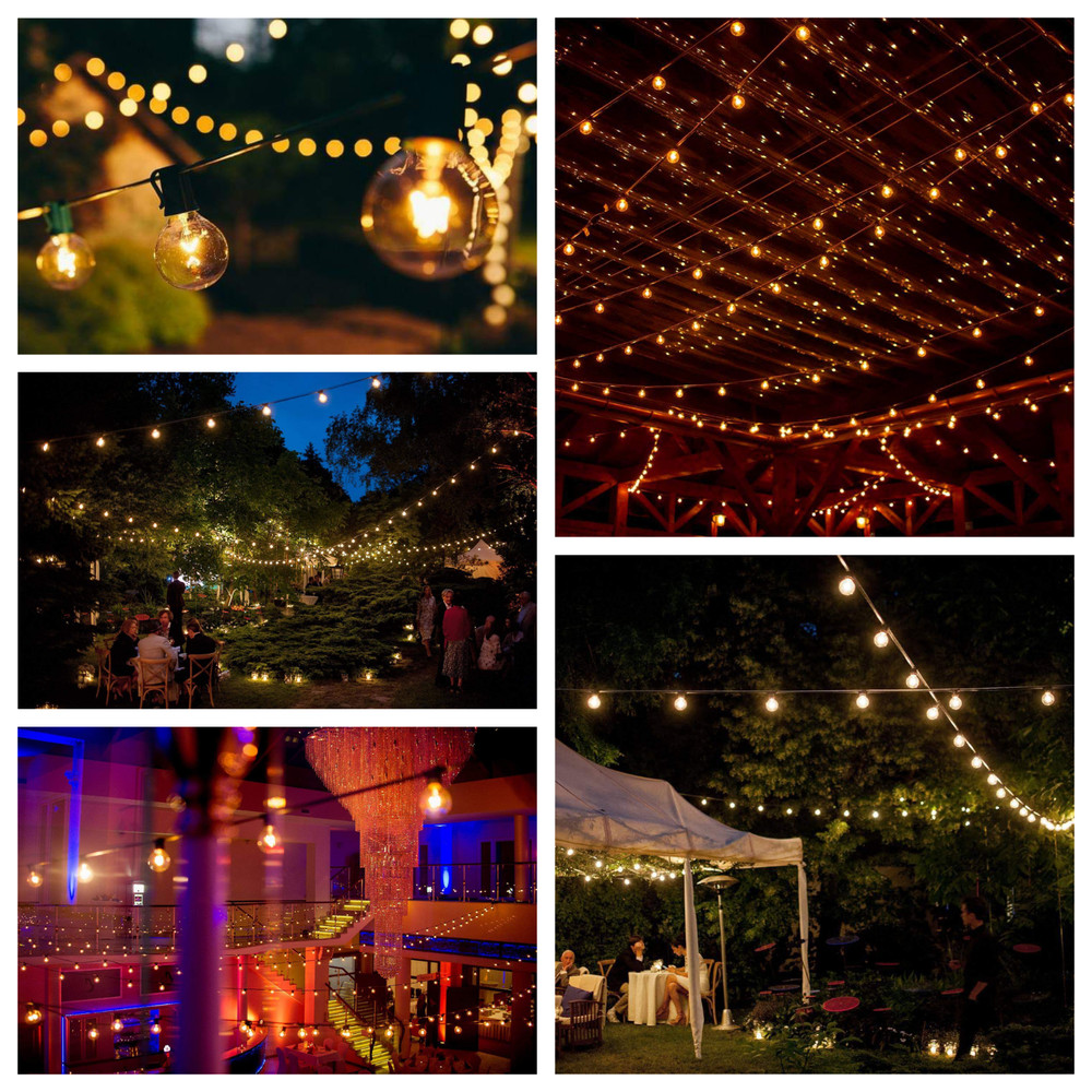 G40 Clear Globe Outside Backyard String Lights with Green Wire - 25’, 50’, 100’