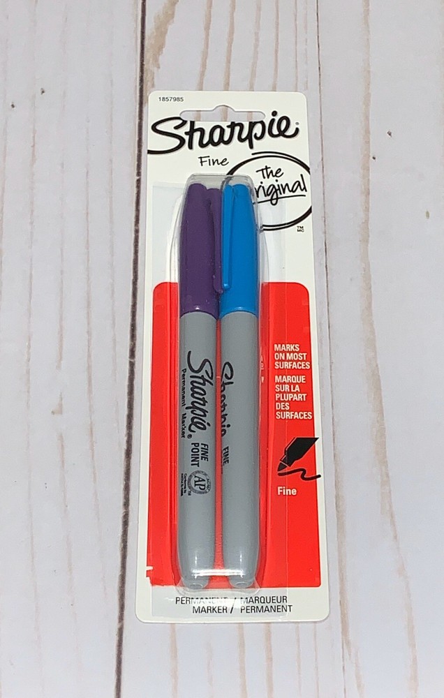 Sharpie Permanent Markers, Fine Point, Purple and Turquoise, 2-Count