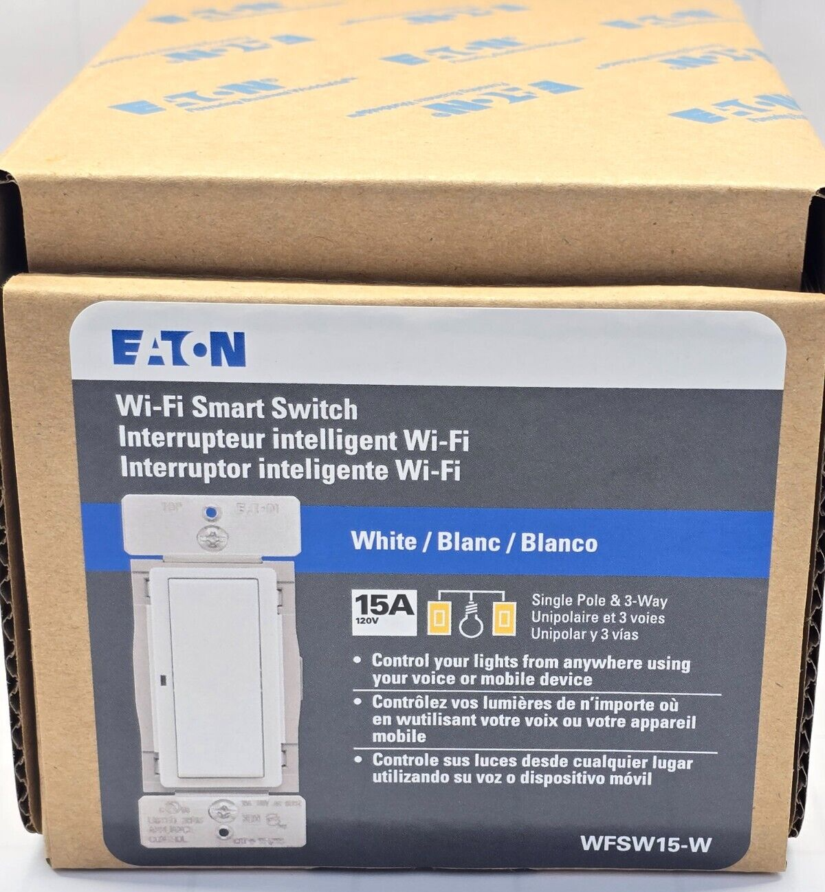 (6) NEW EATON Wi-Fi SMART DECORATOR SWITCHES 1 POLE/3-WAY WHITE WFSW15-W-SP-L