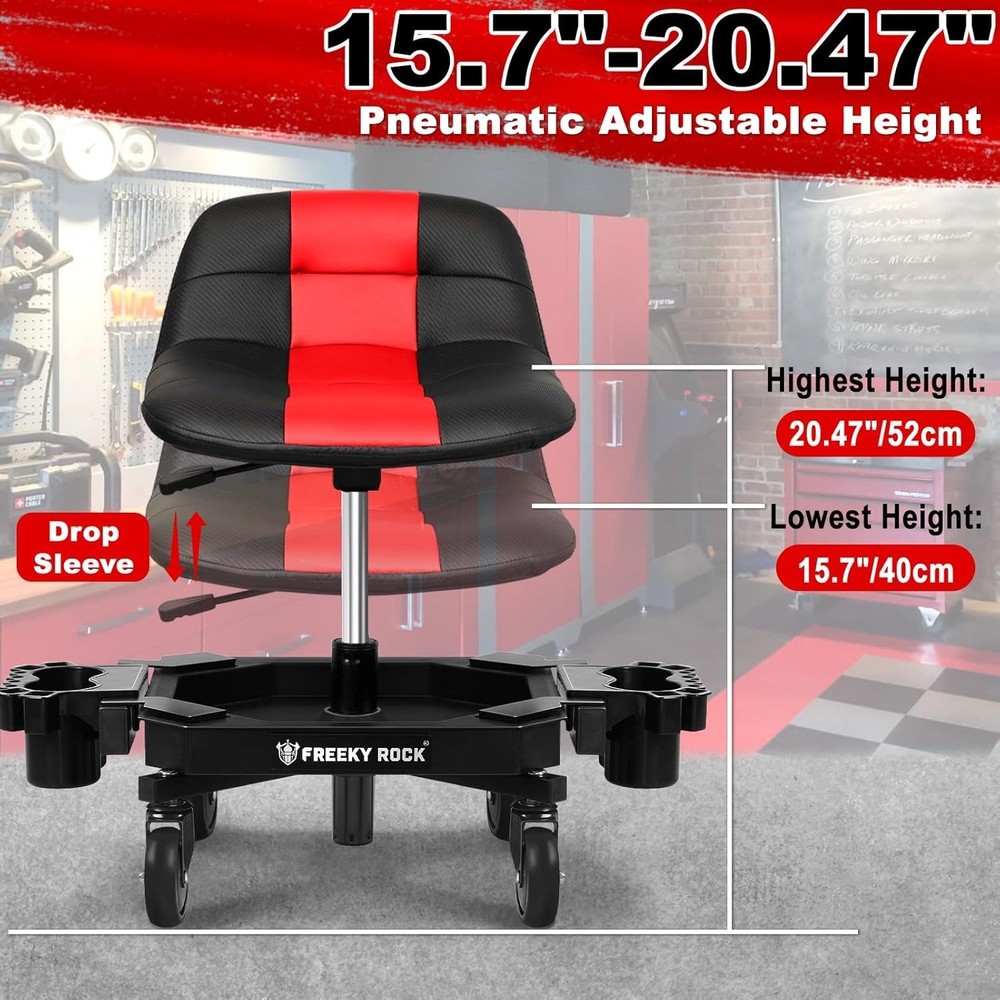 Rolling Stool with Wheels, Adjustable Height Pneumatic Garage Work Mechanic S...