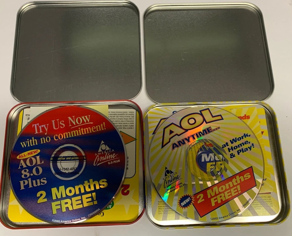 AOL Computer Software CD’s In Tin Boxes America on Line Vintage