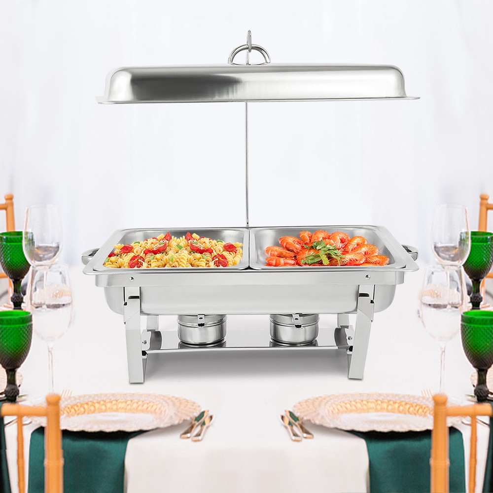 Foldable Frame Stainless Steel Buffet Set, 4.76 Quart(Each), Silver