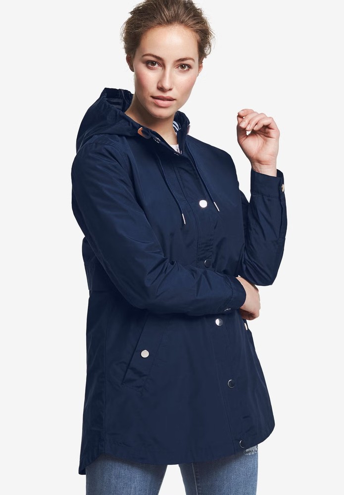 Ellos Plus Size Snap-Front Hooded Raincoat