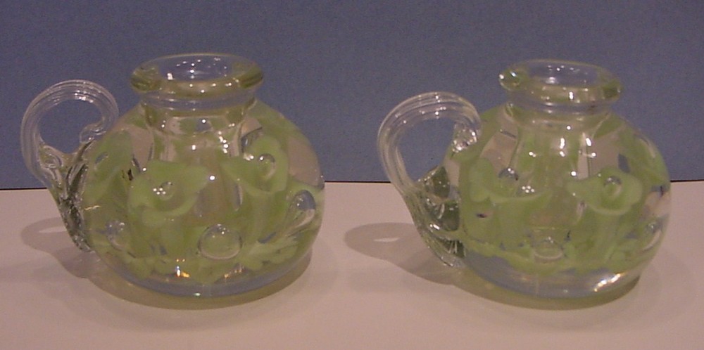 Pair St. Clair Glass Candlesticks