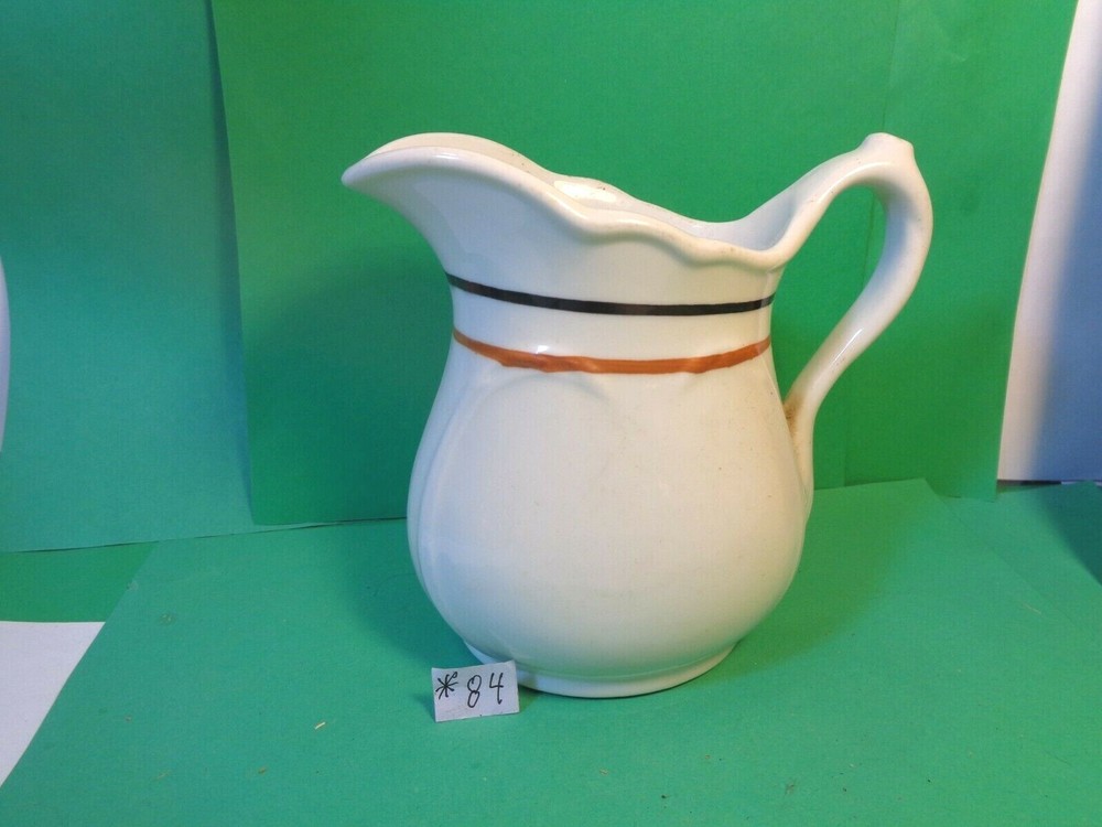 Sterling 5 3/8" Pitcher, Black & Brown Ring Pattern, E. Liverpool (Used/EUC)