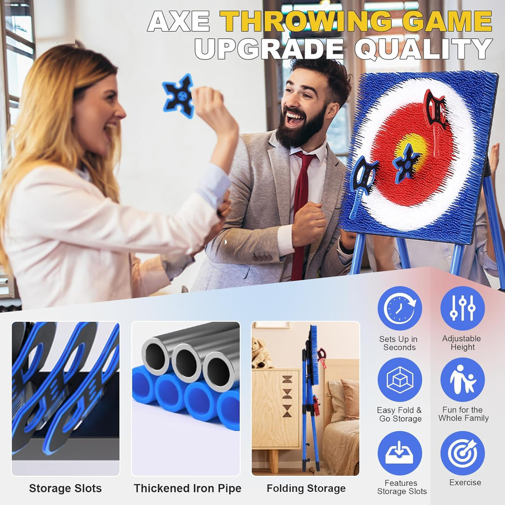 Axe Throwing Game for Backyard 8 Throwing Axes Set - Deluxe Foldable Plastic