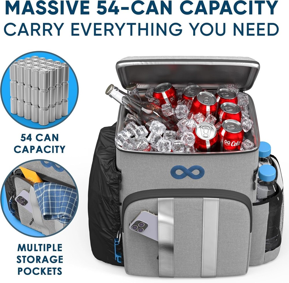 Insulated Backpack Cooler, 54 Can Capacity, Leakproof Liner, Soft Cooler Backpac