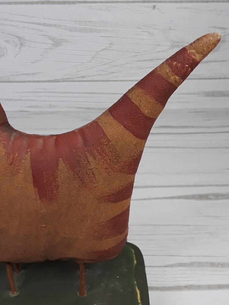 Primative Cloth Canvas Cat Pull Toy Folk Art Hand Painted Made Functioning