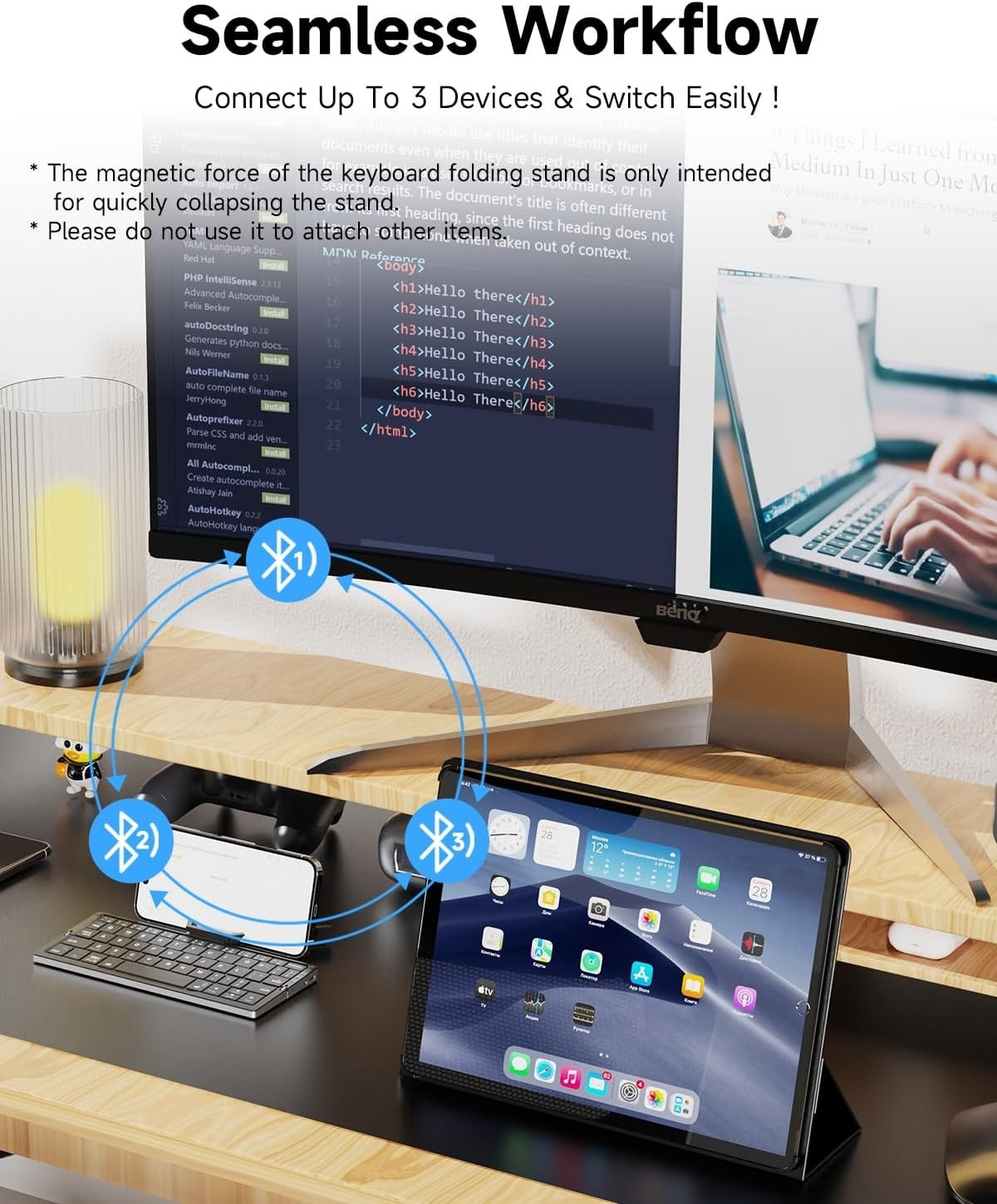 Mini Foldable Aluminum Bluetooth Keyboard for iPad Air Pro iPhone Android Phone