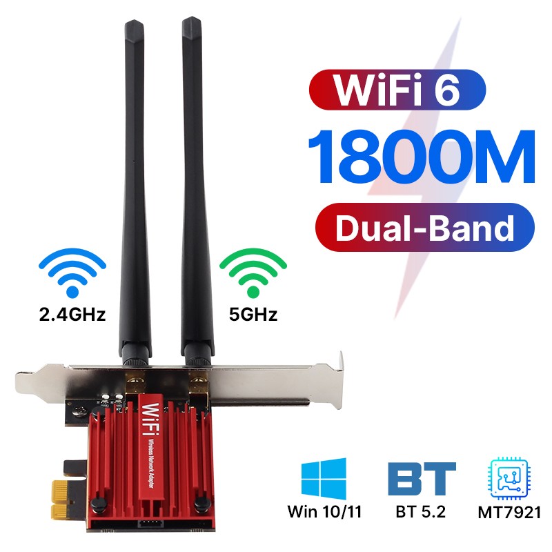 WiFi 6E PCI-E Dual Band Network Card AX1800Mbps 802.11AX WiFi Bluetooth Adapte