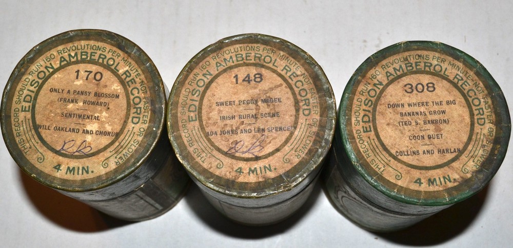 Three Edison 4 minute Amberol Record Cylinders