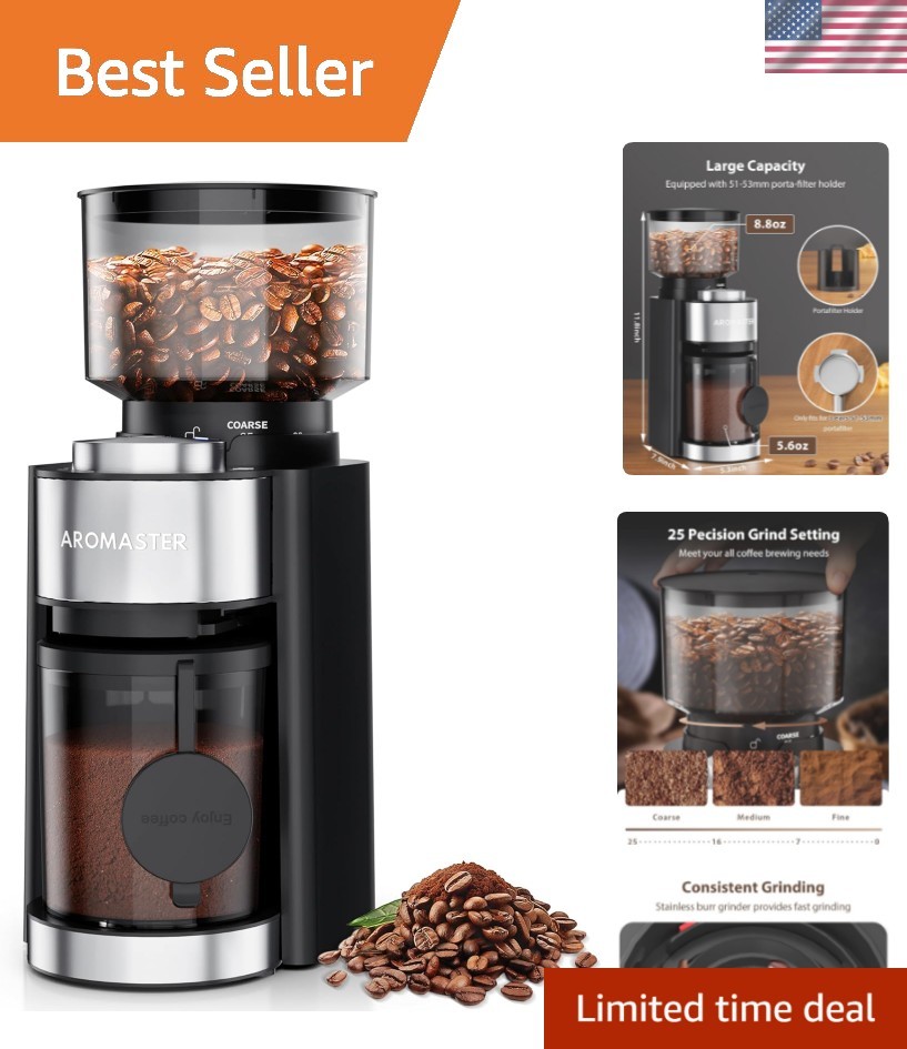 Conical Burr Coffee Grinder with 25 Grind Settings,Adjustable 2-12 Cups Timer...