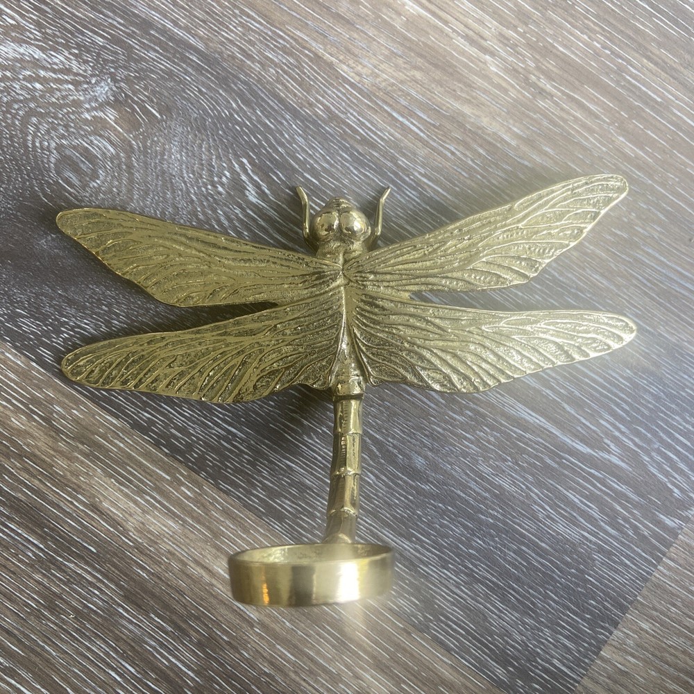 Vintage Style Solid Brass Dragonfly Front Door Knocker Bent Tail Design 8x4"