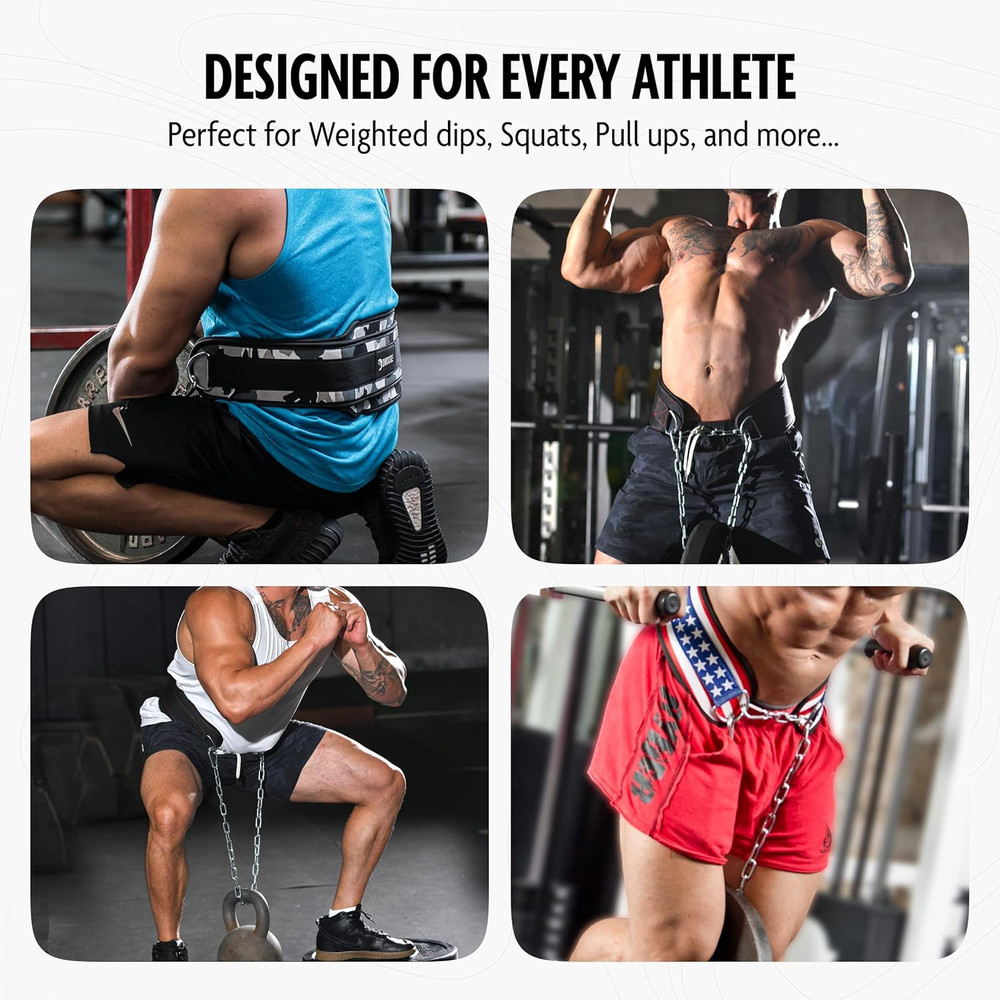 Dip Belt for Weight Lifting, Pullup, Squats & Dips - 36" Robust Steel Chain, Com
