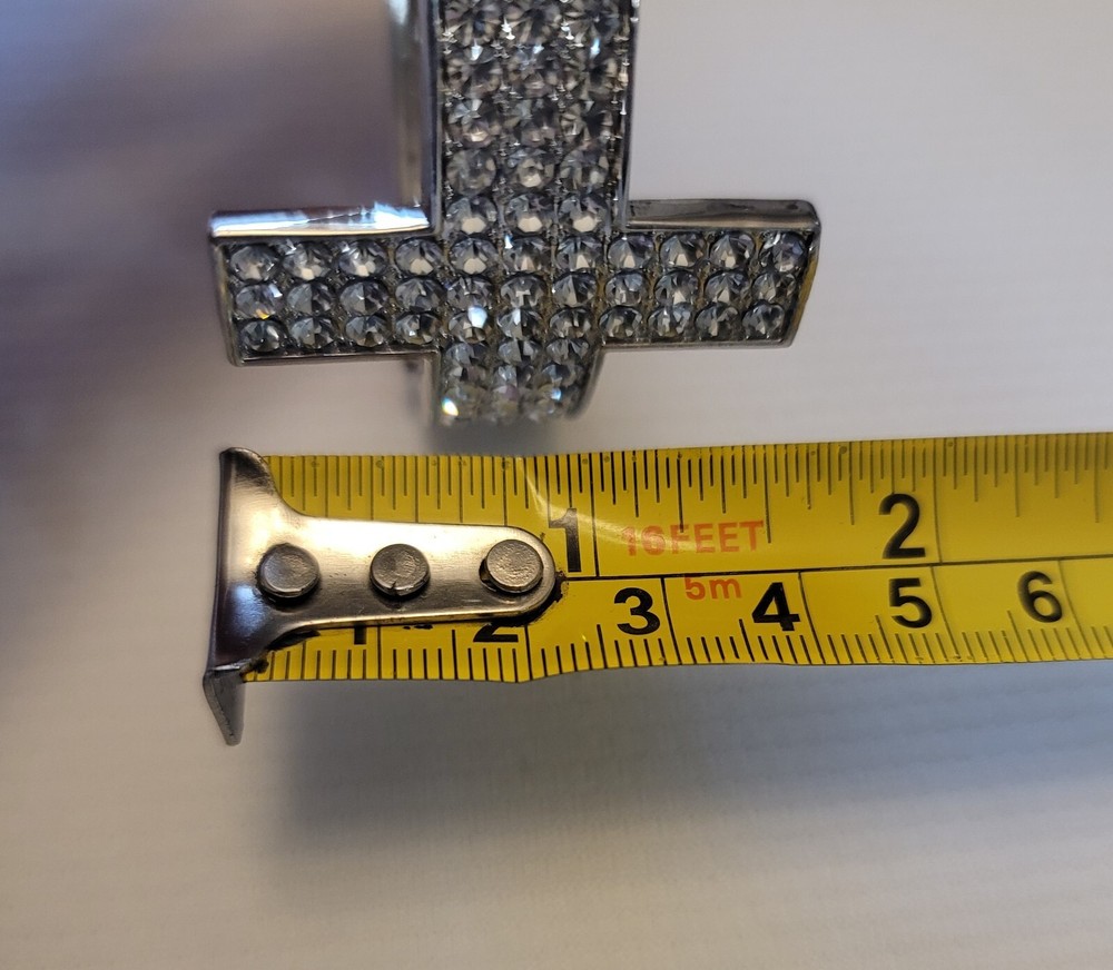 Rhinestone Side Set Cross Motif Hinged Bracelet