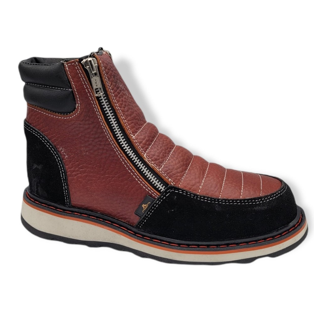 Men Double Zipper Genuine Leather Work Boot