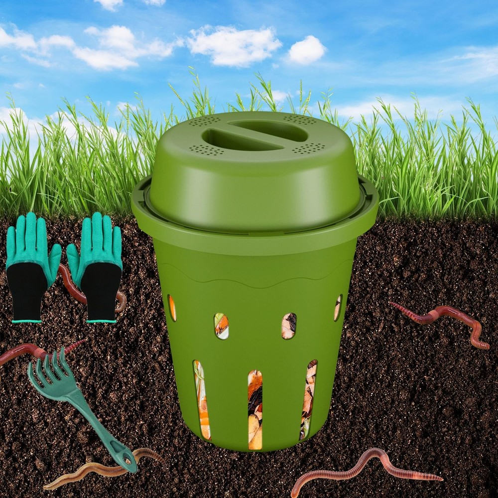 Underground Worm Composting Bin, Outdoor Mini Inground Worm Composter for Beg...