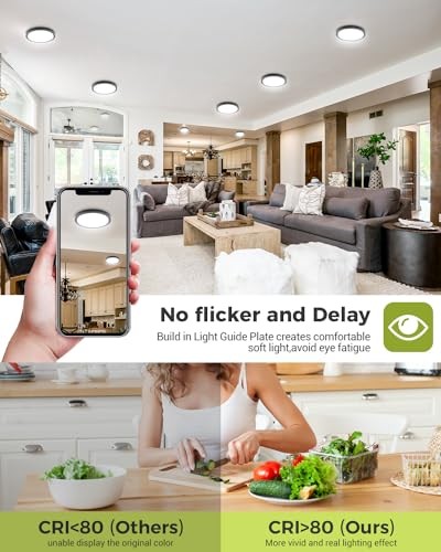 6PACK LED Flush Mount Ceiling Light, 3CCT Selectable 3000K 7.5Inch-6pack Black