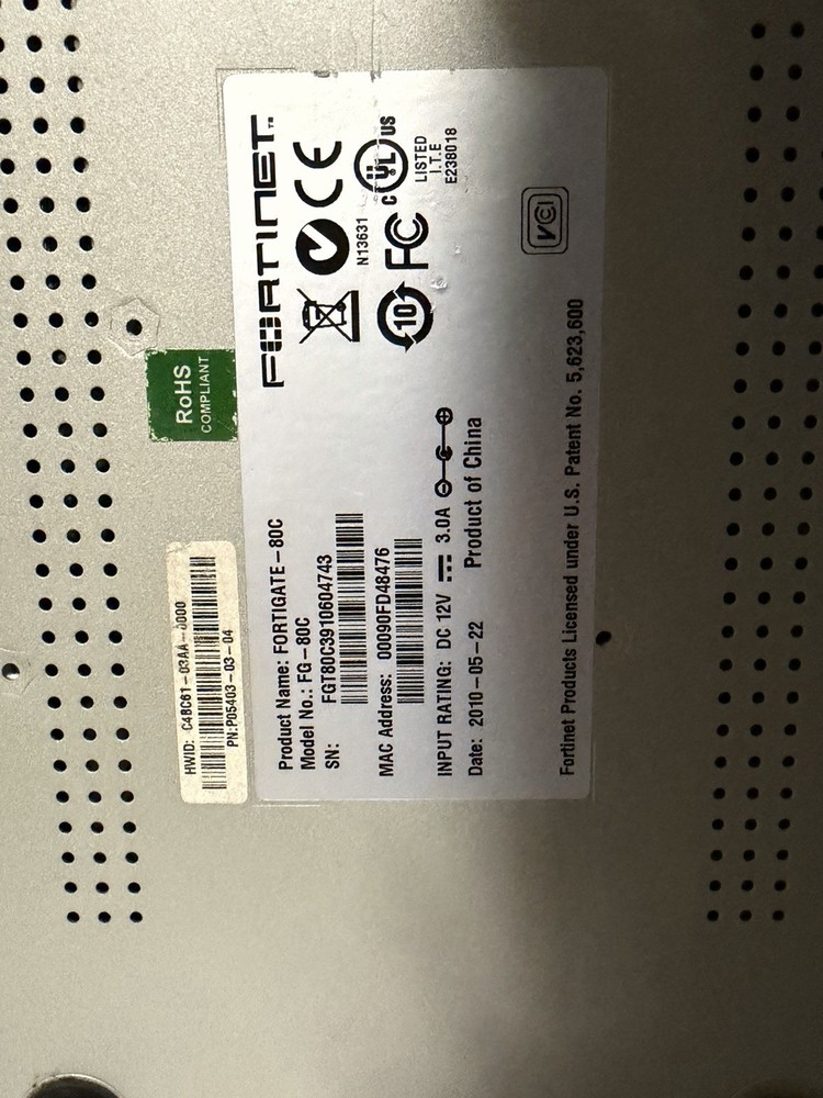 FORTINET FORTIGATE-80C FG-80C NETWORK SECURITY FIREWALL APPLIANCE