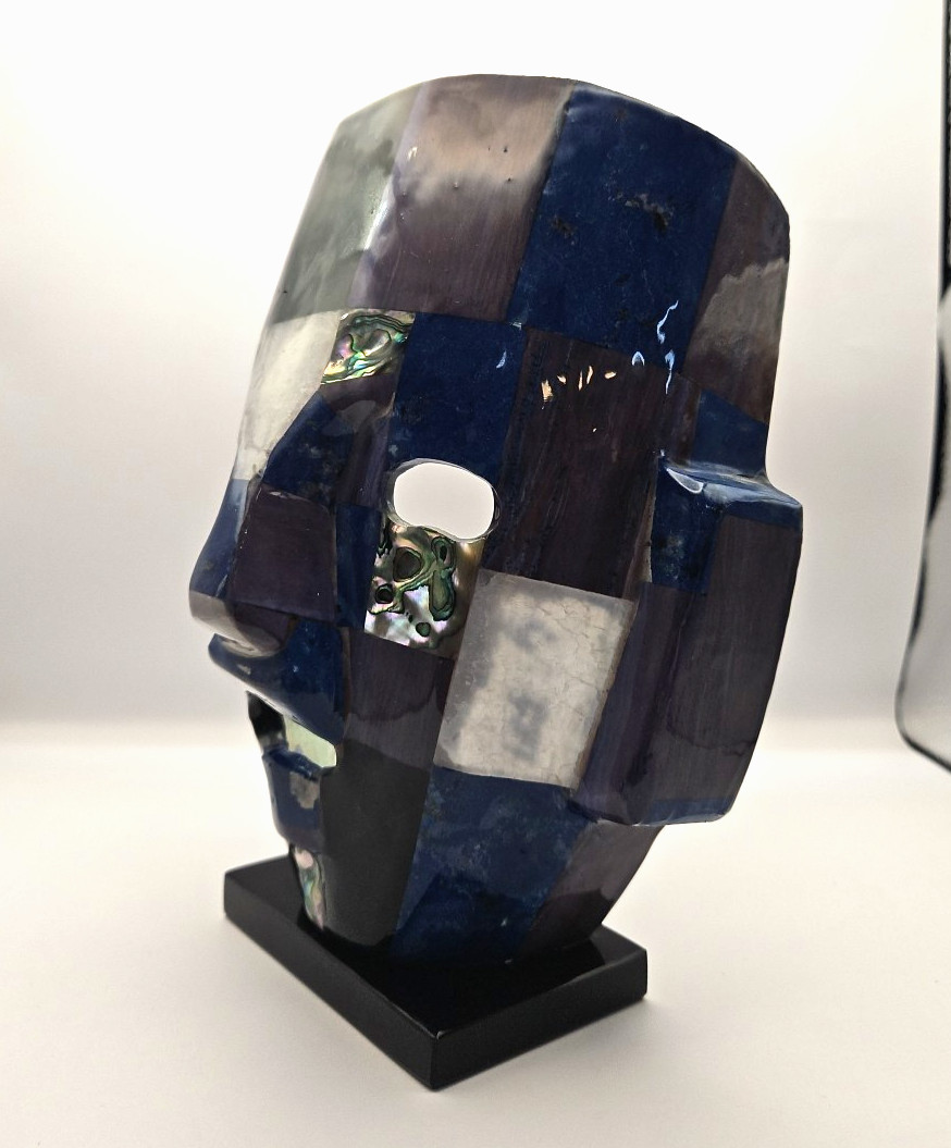 Mexican Mexico Mayan Aztec Death Burial Mask Abalone Stone Figurine Decorative