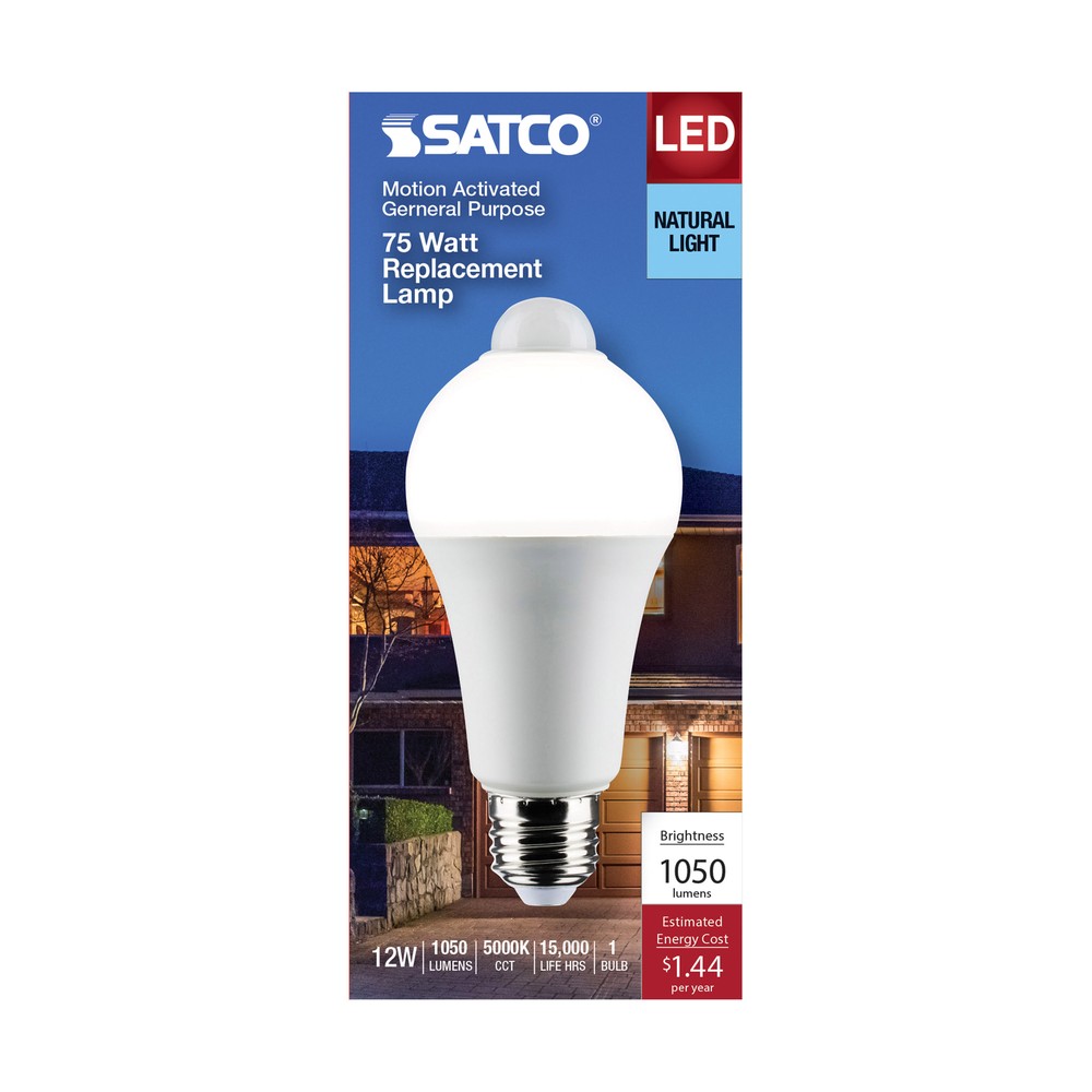 Motion Sensor Activated Light Bulb LED 120V 12W =75W A19 E26 5000K Natural Light