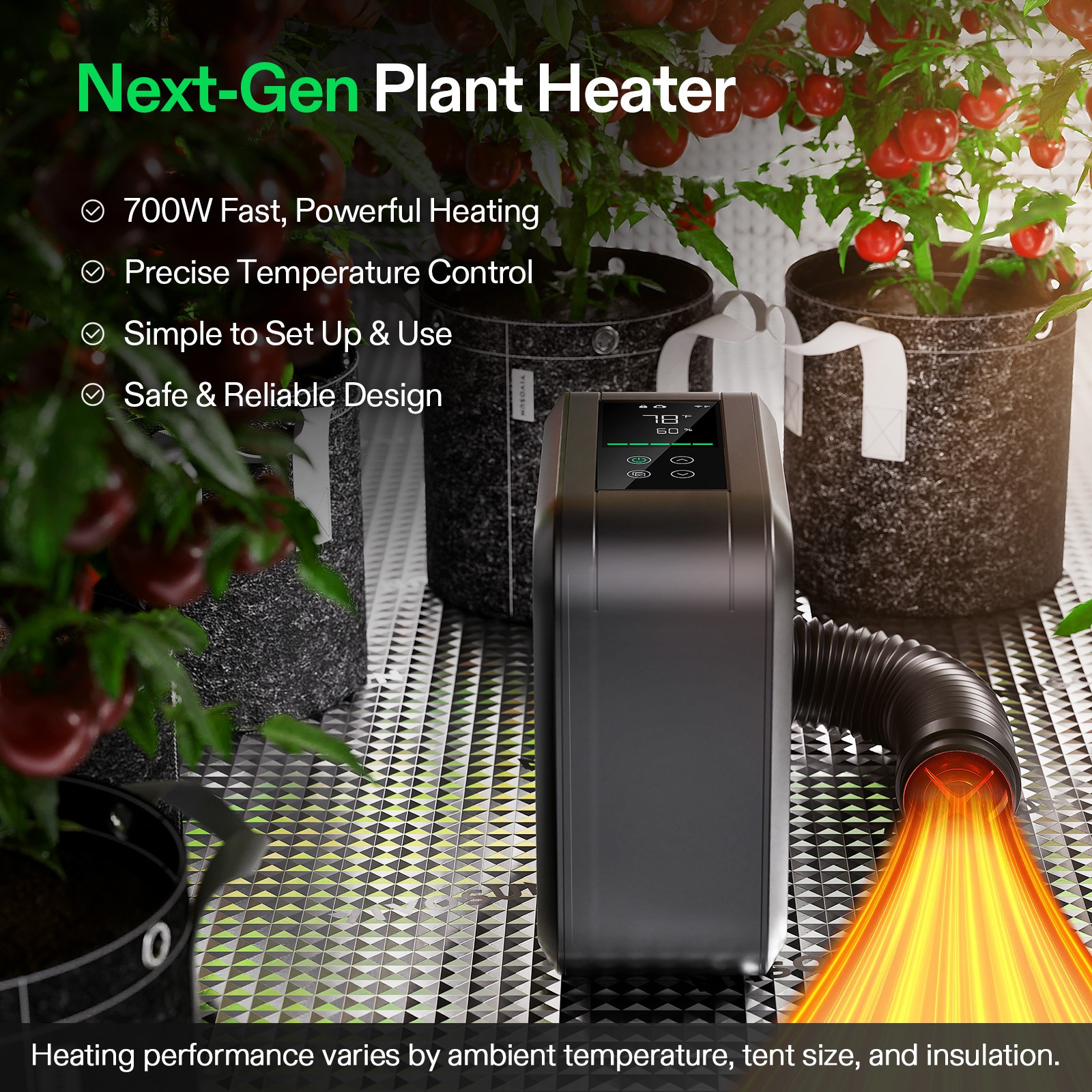 VIVOSUN 700W AeroFlux Smart Grow Tent Heater with VPD Sensor Probe APP Control
