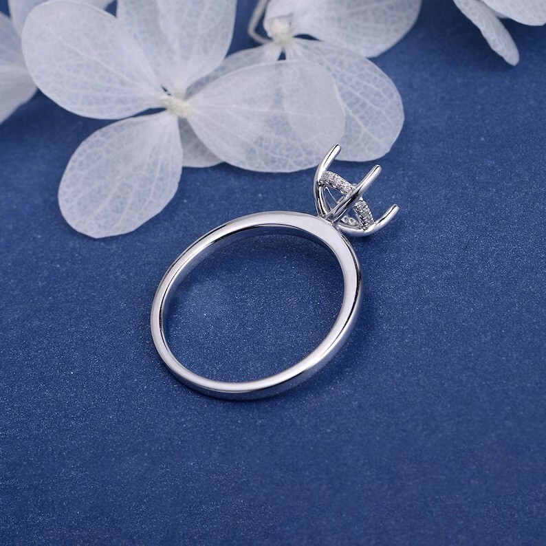 10x8mm Oval Semi Mount Ring – Sterling Silver Solitaire Setting for Engagement