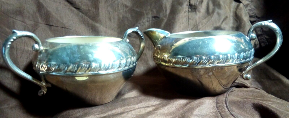 Sheridian CREAM~SUGAR SET Silver Plated Silver On Copper Makers Mark