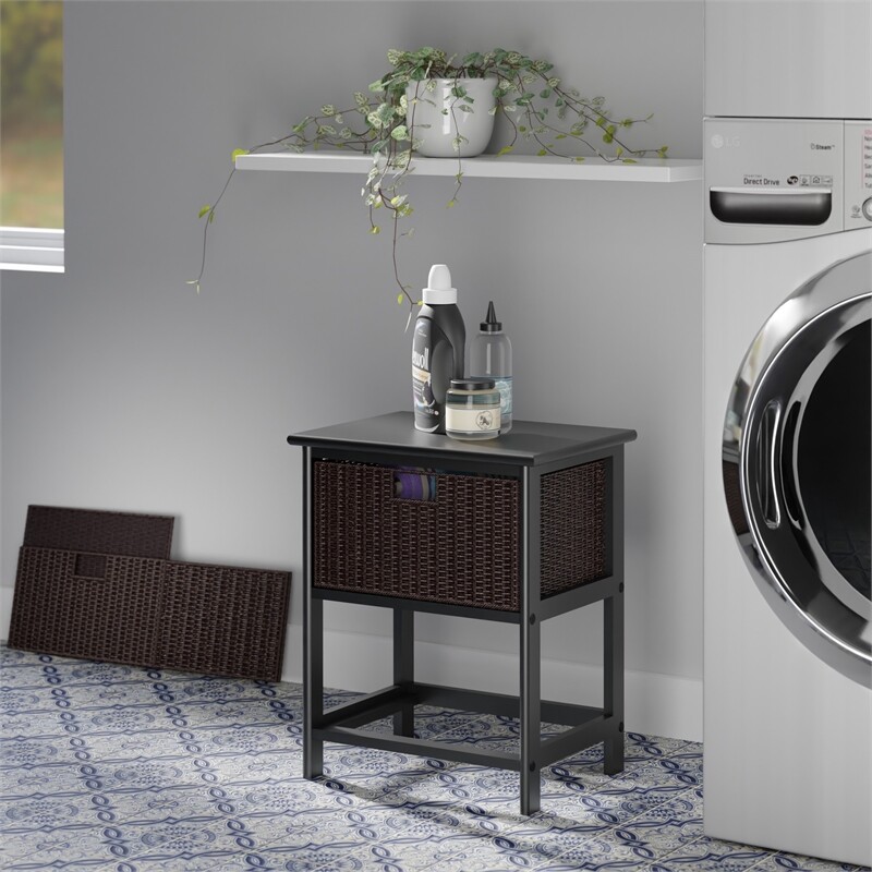 Winsome Omaha Storage Rack with 2 Foldable Baskets in Black