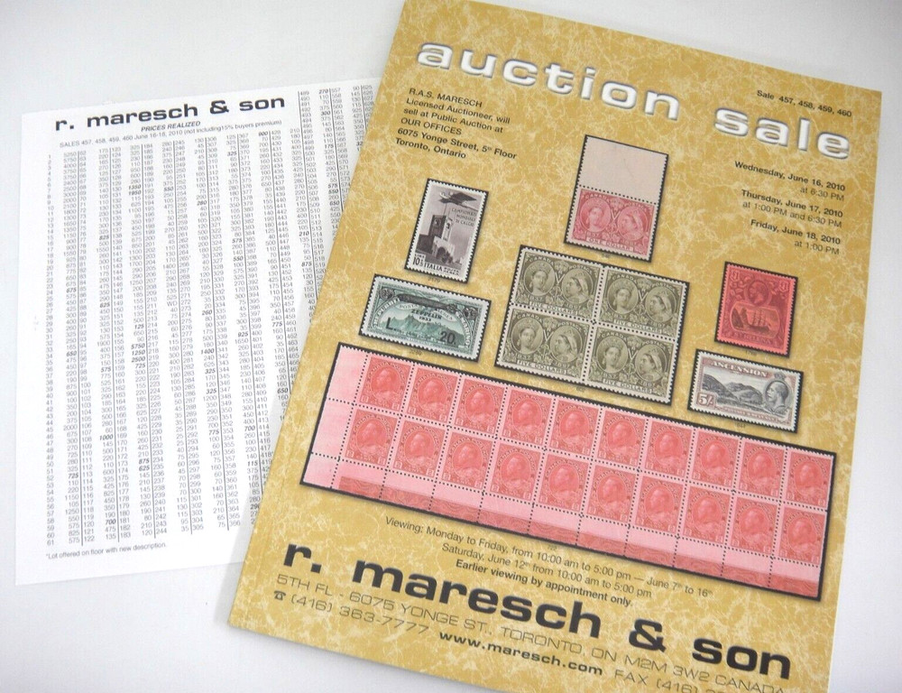 Maresch 2010 Stamp Auction Catalog w Prices Realized Canada Provinces US Foreign