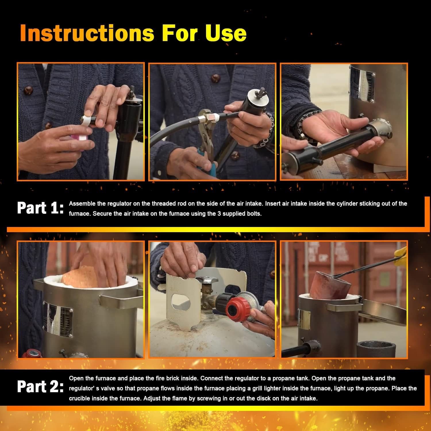 28LB/12.8KG Propane Furnace Kit Smelting Gold Silver Copper Scrap Metal Casting