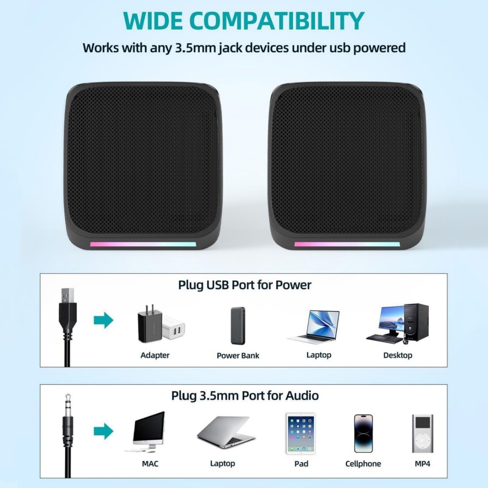 1 Pair Portable USB Computer Speakers for Desktop with Long 80cm Audio Cable