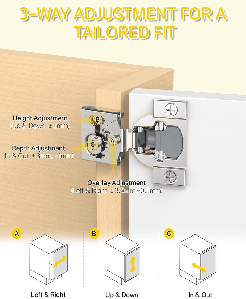 50 Pack Soft Close 1/2" Cabinet Hinges, 105° Adjustable Hidden Hardware