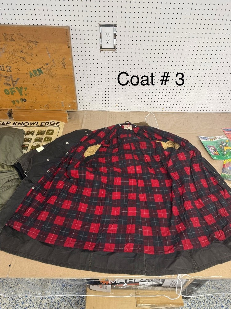 Three Globe Vintage Firefighter Jackets with Black Plaid Lining sold separately