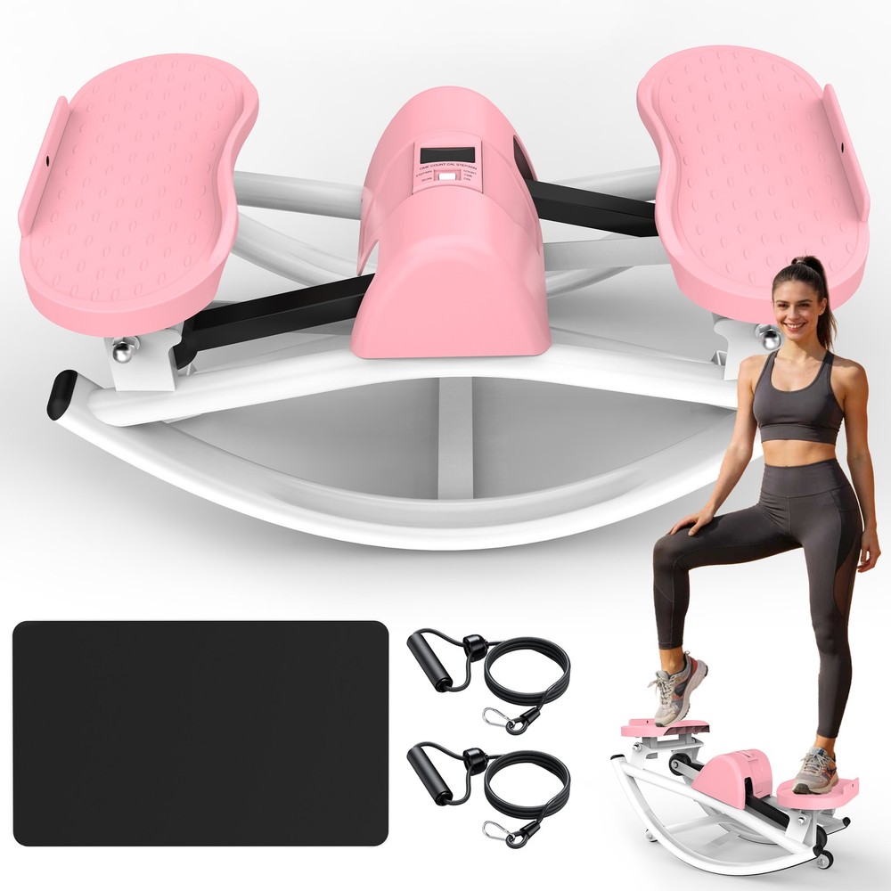 Lateral Stepper for Exercise-Rocking Stepper Machine with Resistance Bands Pink