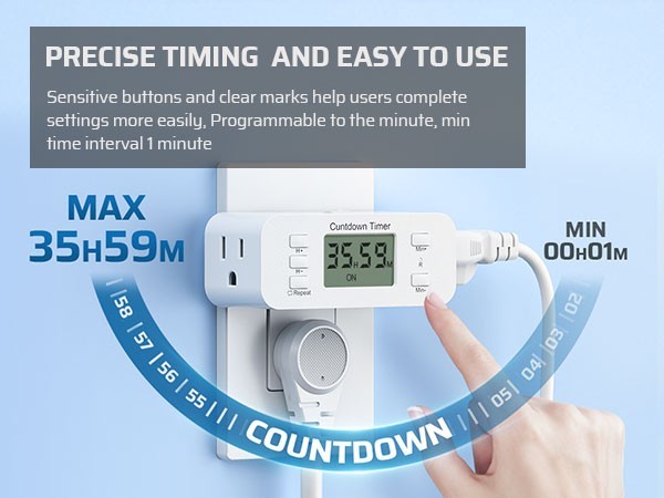 DEWENWILS Electrical Timer, Countdown & Repeat Modes, for Grow Lights & Charger