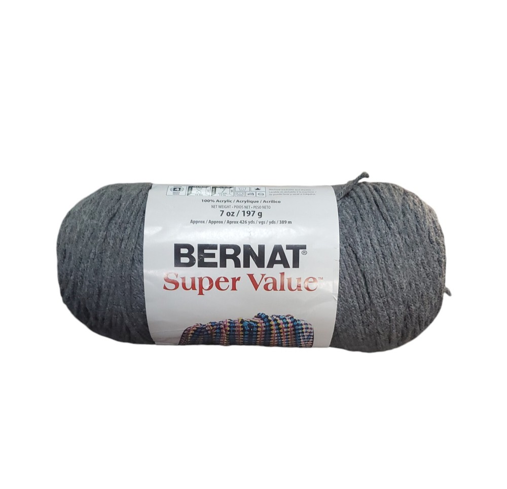 Bernat Super Value Yarn True Grey 426 yds  NWT
