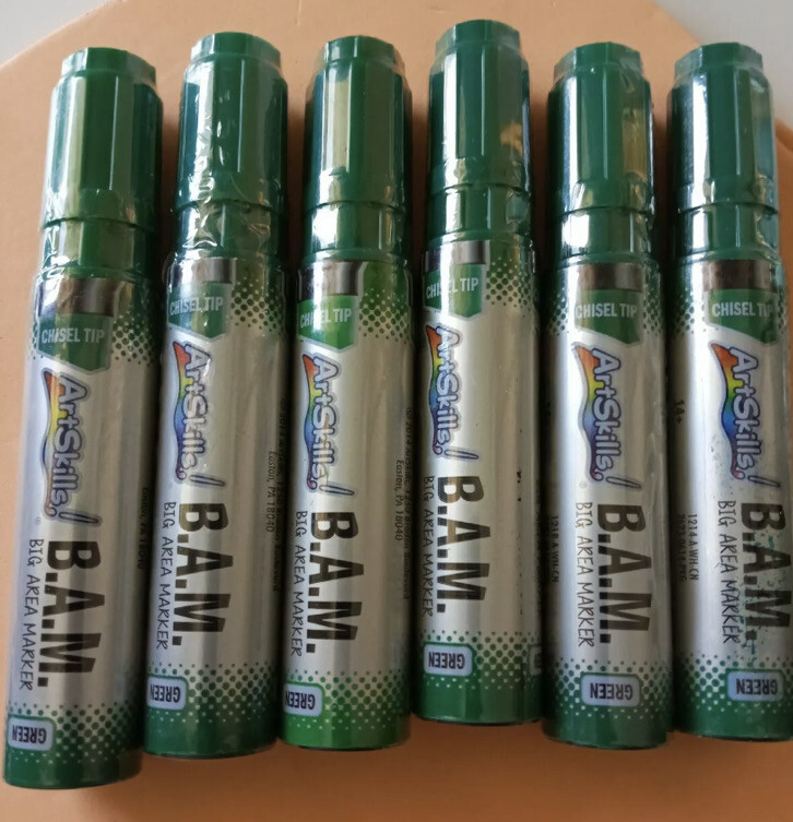 (6) ARTSKILLS BAM Big Area Marker Chisel Tip GREEN ~ M