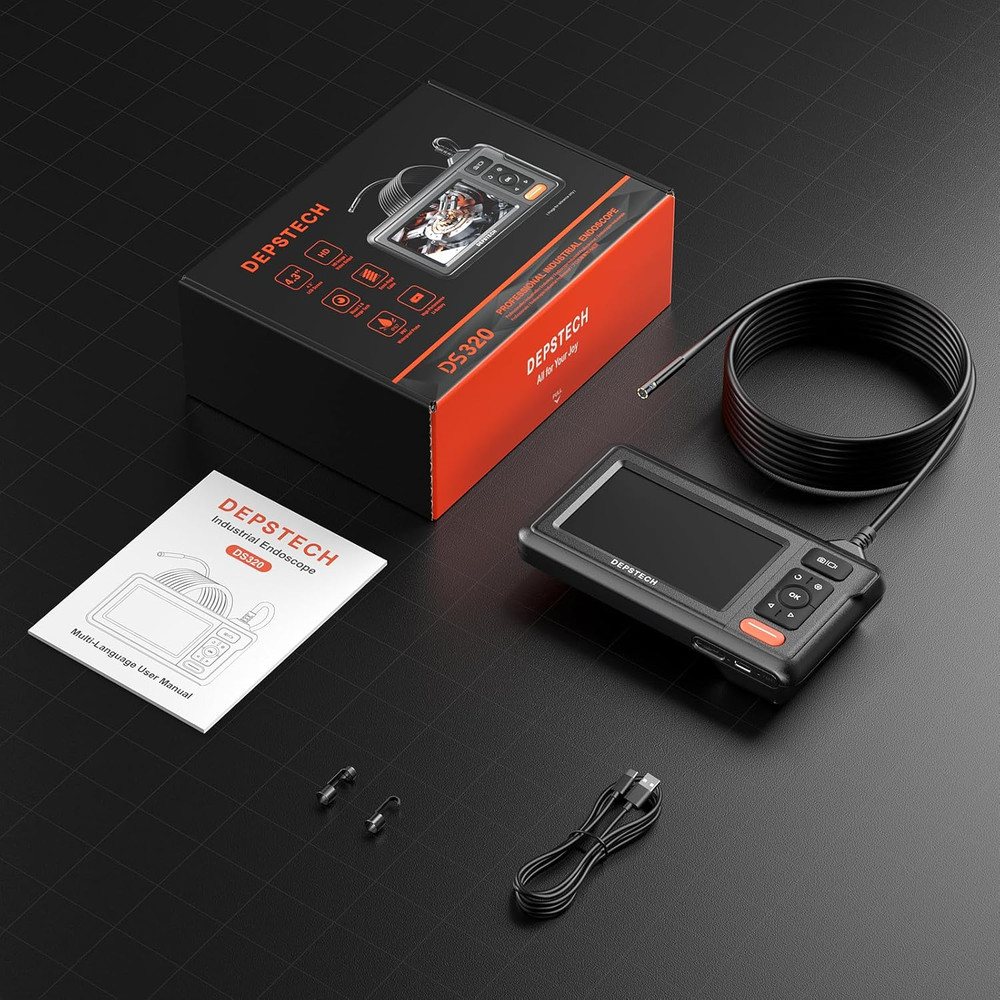 DEPSTECH Dual Lens Borescope Camera with Light, HD Endoscope, 4.3'' IPS Screen,