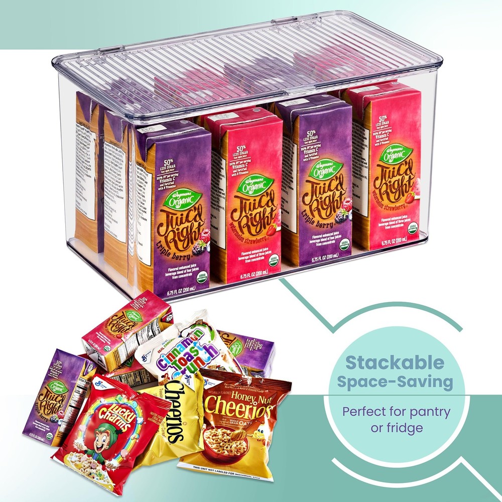 Sorbus 3 Pack Clear Plastic Storage Bins with Lids - Stackable Refrigerator O...