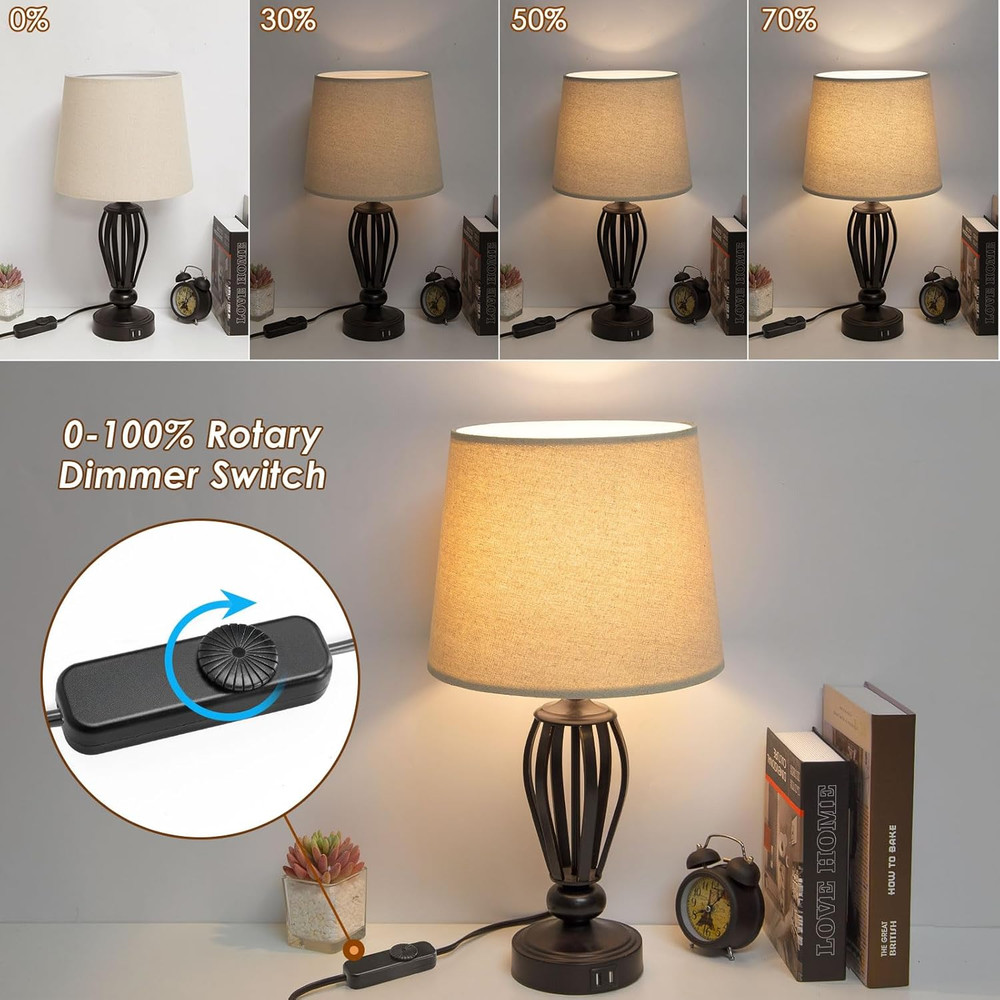 Inline Switch 2 Pack, Full Range Rotary Dimmer, Black Cord Switch Replacement fo