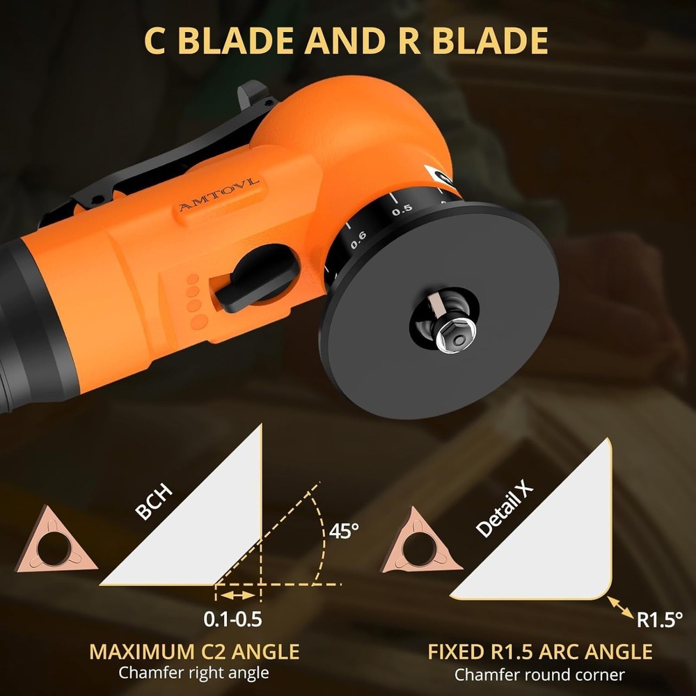 Pneumatic Chamfering Tool - Mini Air Chamfer Tool with 10 C-Angle & 10 R-Angl...